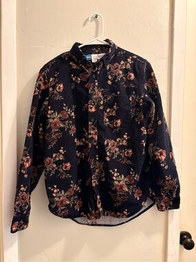 100% Cotton Navy Floral Corduroy Button-Down Shirt